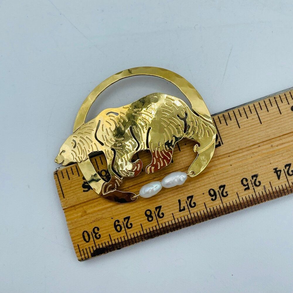 Wild Bryde Polar Bear Brooch Pin Pearl Cutouts P22 Gold Tone - Picture 5 of 5